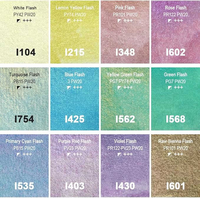 PHOENIX Iridescent Watercolor Paints - 12 Half Pan Color Shifting Watercolor Paint Set, Glitter Pearlescent Portable Palette, Gift for Water Color Painter