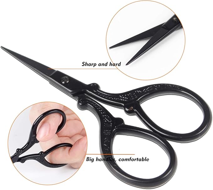 Small 3.6inch Scissors Embroidery Sewing Crochet Cross Stitch Knitting Scissors Sharp Craft Scissor with Leather Scissor Cover for Needlework Manual Sewing Handicrafts Tool
