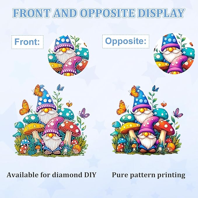KEYIFA Diamond Painting Desktop Ornament, DIY Gnome Diamond Art for Adults Beginner, Mushroom Gem Arts Table Decor Special Shaped Rhinestone Crafts Home Desk Decoration Gift, Double Sided