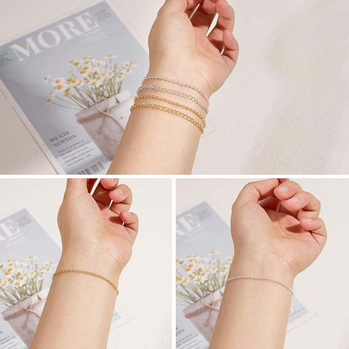 Crisjanggo 2 Rolls Total 65.6 Feet Chain for Jewelry Making Gold and Silver Stainless Steel Cross Chains Bulk with Jump Rings and Lobster Clasps for Bracelet Necklace DIY Supplies