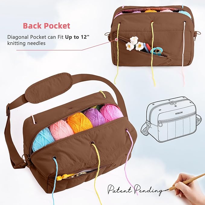 MYBAGZIGN Crochet Bag Organizer for Yarn & Hooks, Large Capacity Yarn Storage Bag with Yarn Holder Holes, Portable Crochet & Knitting Bag for Crocheting on The Go, Craft Travel Bag Gifts for Women