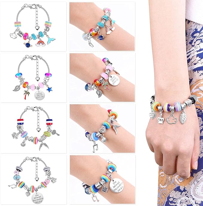 Acejoz 85 Pcs Charm Bracelet Making Kit, DIY Charm Bracelets Beads for Adults and Beginner Jewelry Making Kit