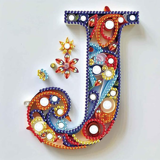 MVVMTOP Diamond Painting Kit, 5D DIY Letter J, Special Shape Crystal Artificial Diamond Art Partial Mosaic Handicraft for Beginners, Wall Decor Gift for Bedroom, Office, Living Room 6.7x6.7in