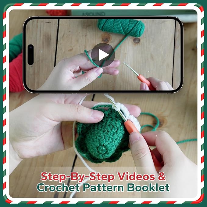 Crochet Set - Beginner Friendly Crochet Set with Step-by-Step Teaching Videos and Crochet Pattern Manuals (Christmas Tree)