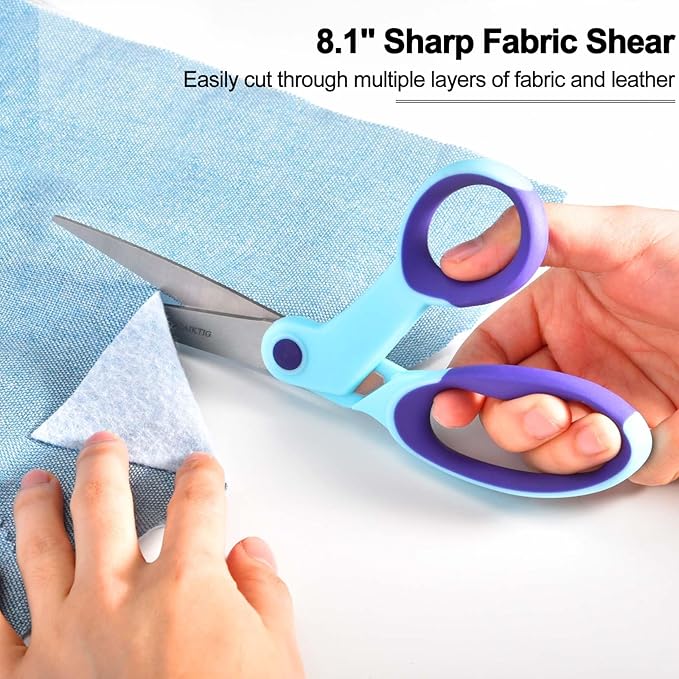 Premium Sewing Scissors Bundle, 8" Heavy Duty Fabric, 5" Embroidery, 4" Small Detail Scissors, 5" Thread Snips, Tailoring, Dressmaking, Quilting, Arts&Craft Supplies, Blue