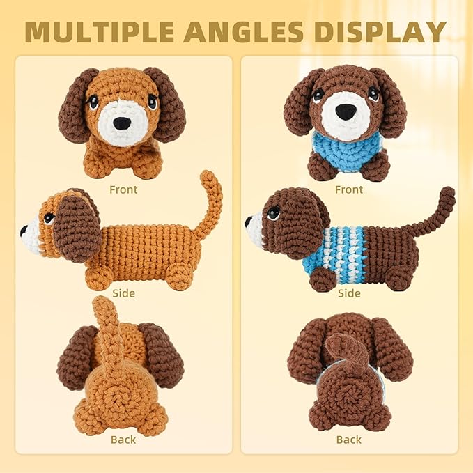 MOREJMTT Crochet Kit for Beginners, Learn to Crochet, Include Easy Knitting Soft Yarn, Step-by-Step Video Tutorial, Hook, Holiday Birthday Gift for Adults (Sausage Dog)