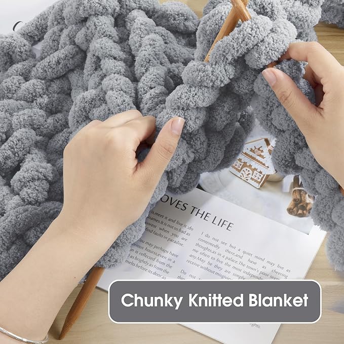 MABOZOO Assorted Chunky Yarn for Crocheting 8 Pack,Fluffy Jumbo Chenille Yarn,Soft Plush Yarn Bulky,Giant Thick Fuzzy Yarn for Hand or Arm Knitting,Black & Medium Grey(31.7 yds,8 oz Each Skein)