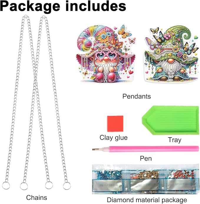 JISHSHAY 2 PCS Diamond Painting Pendant Gnome Diamond Art Wind Chimes Special Shaped Diamond Painting Diamond Art Dwarf Diamond Painting Hanging Diamond Art Window Clings for Window Wall Door Decor