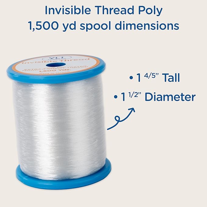 YLI Invisible Thread Poly 1,500 Yard Spool – Fine Polyester Monofilament Thread for Quilting, Appliqué & Stitch-in-The-Ditch