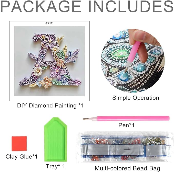MVVMTOP Diamond Painting Kit, 5D DIY Letter A, Special Shape Crystal Artificial Diamond Art Partial Mosaic Handicraft for Beginners, Wall Decor Gift for Bedroom, Office, Living Room 6.7x6.7in