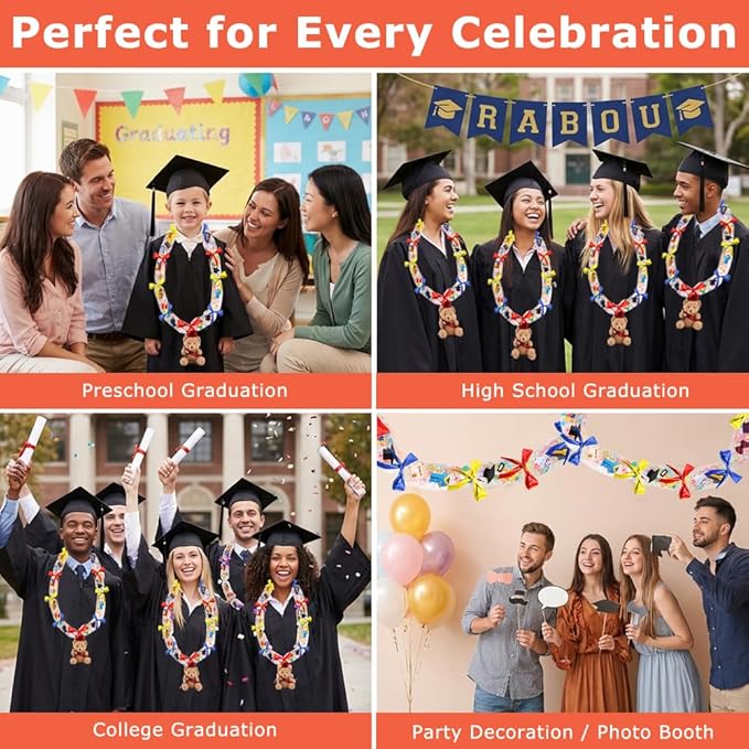 Candy Leis for Graduation 2026, Making Kit Supplies Tubing Grad Leis for Graduation Candy Necklace with 3 Color Ribbons Handmade Decoration Kit, Grad Party Gift for Graduates(Red, Yellow, Blue)