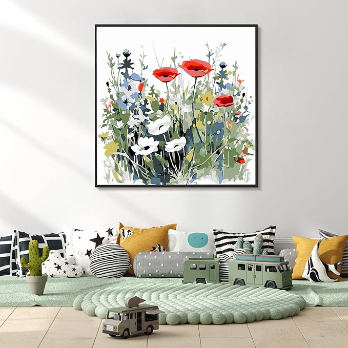 Yezavesu Flower Framed Paint by Numbers Kit for Adults Beginner & Kids Ages 8-12, Wildflowers Paint by Number Without Easel, DIY Adult Paint by Numbers Flowers for Home Wall Decor Gift 10x 10 inch