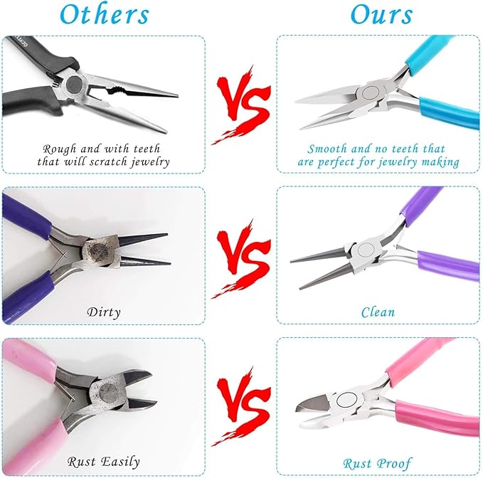 acejoz jewelry making tools kit: 6pc set, including needle round nose, wire cutters, crimper & end nippers for beading & craft