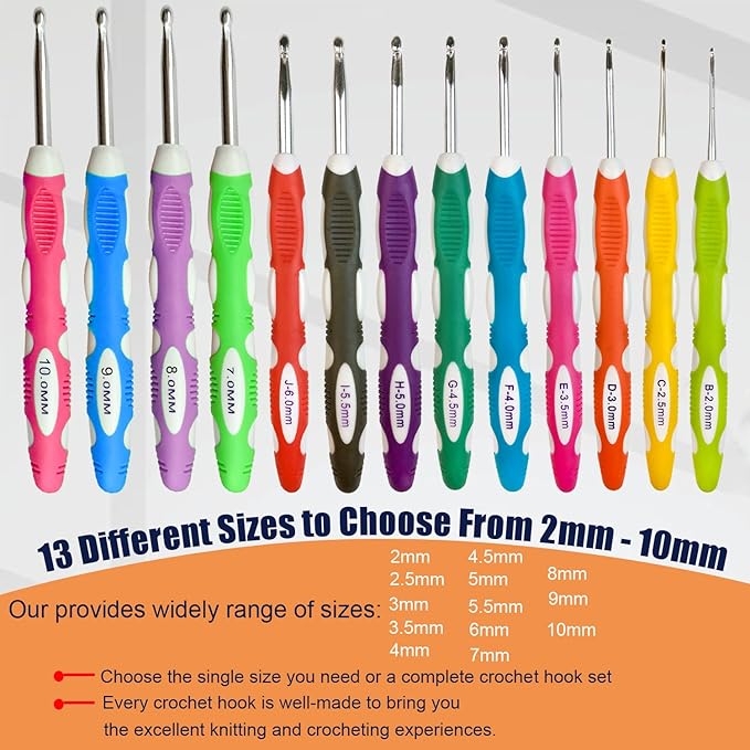 Mdoker Size C/2(2.5mm) Crochet Hook,Extra Long Crochet Hooks Needles for Arthritic Hands,Ergonomic Grip Soft Handles for Beginners and Experiecced Crochet Lover,Comfortable/Smooth/Ergonomic