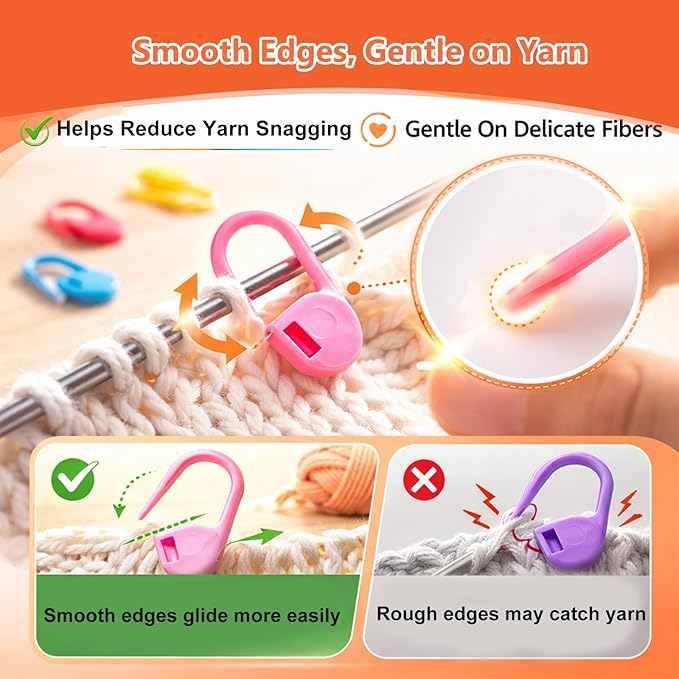 Suhfuib 250 PCS Stitch Markers for Crochet and Knitting, Locking Plastic Stitch Counter Clips, 7 Large-Eye Needles and Storage Case, Essential Crochet Accessories and Supplies for Amigurumi DIY Crafts
