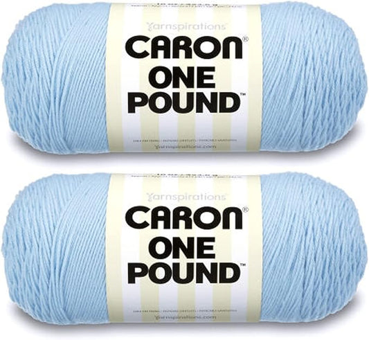Caron One Pound Sky Blue Yarn - 2 Pack of 454g/16oz - Acrylic - 4 Medium (Worsted) - 812 Yards - Knitting/Crochet