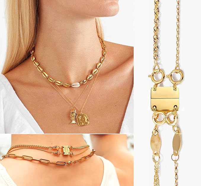 layering necklace clasp,18 k gold and silver separator for stackable necklaces