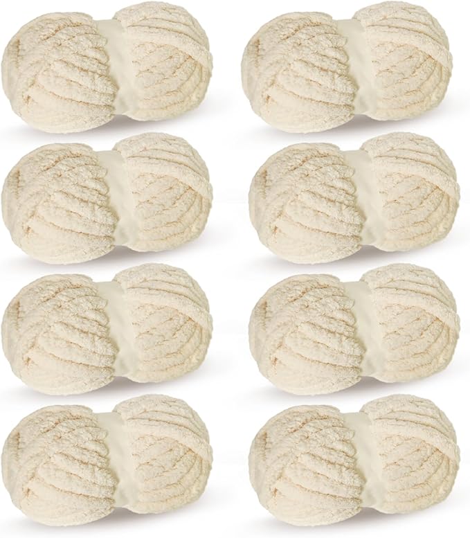Light Beige Chunky Chenille Yarn for Crocheting Bulky Thick Fluffy Yarn for Knitting,Super Bulky Hand Blanket, Soft Plush Yarn Crochet Carpet/Scarf/Cushion/ 8 Jumbo Pack(63.76oz/197.68yd