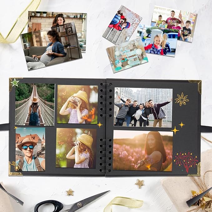 Scrapbook (8 x 8 inch) Scrapbook Album 60 Pages Ideal for Your DIY Scrapbooking Albums Wedding and Anniversary Family Photo Album (black)