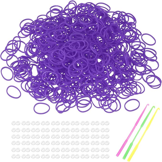 MECCANIXITY 1800 Pcs Loom Rubber Bands Kit with 75 Pcs S-Clips 3-Hooks Rubber Bands Refill Bracelet Making Kits for Weaving DIY Handcrafts Gift, Purple