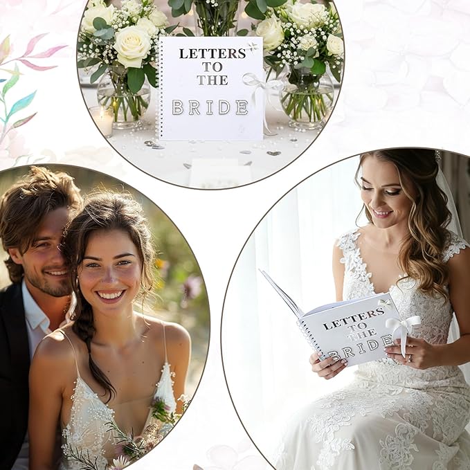 12 x 12 Inch Letters to The Bride Scrapbook Wedding Scrap Book Letters To The Bride Book Bridal DIY Blank Paper Scrapbook Photo Album with Pearl Stickers, Metallic Letters, Bows(White)