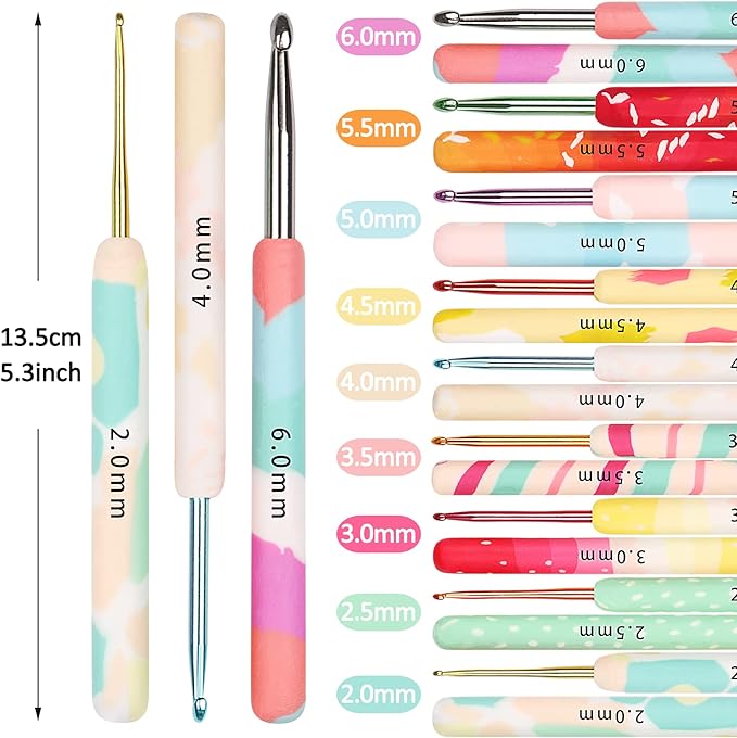 Coopay Warm Crochet Hooks 2G Crochet Hook Set for Women Girls Mom Teens, Cute Crochet Needles for Crocheting Art Aluminum Soft Grip Comfortable Knitting Hook for Yarn Craft Crochet Kit for Beginner