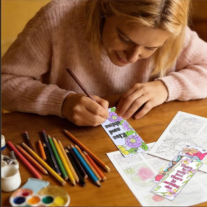 60 PCS Inspirational Quotes Coloring Bookmarks, DIY Coloring Book Markers Motivational Reading Page Holder for Students, Color Your Own Bookmark for Class Gifts, Kids, Adults, Teachers, Book Lovers