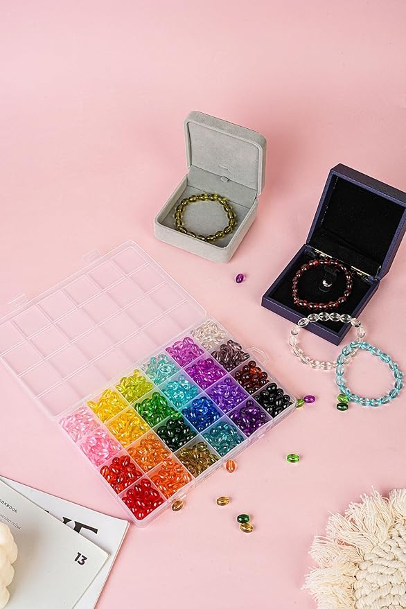 REVKI 1200pcs Glass Beads Bracelet Making Kit, 48 Colors Crystal Beads for Jewelry Making,Strange Shaped Glass Beads for Bracelets and DIY Crafts(Oval and Bamboo)