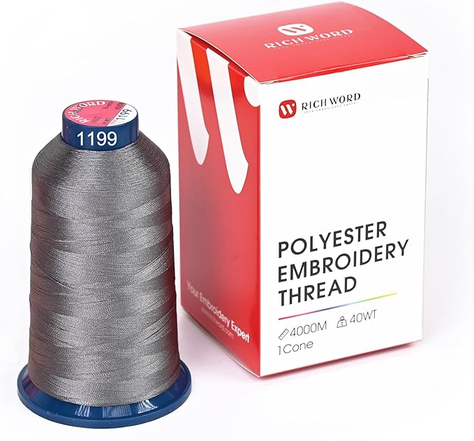 Poolin Embroidery Machine Thread Richword Selected Grey 4000M 40WT Polyester Embroidery Thread – Smooth, Strong Single Spool for Home & Commercial Machines 1199