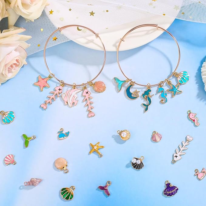 Acejoz 150 Pcs Ocean Beach Sea Charms for Jewelry Making and Bracelets, Assorted Summer Sea Shell Charms Bulk for Earring Necklace Bracelet Jewelry Making and Crafting