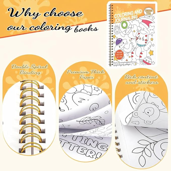 Coloring Book Set with 24-Color Acrylic Markers & Stickers, Ages 14+ Travel Sketch Book, 60 Pages 150gsm Thick Paper (7x8.3in) Spiral Bound Art Supplies