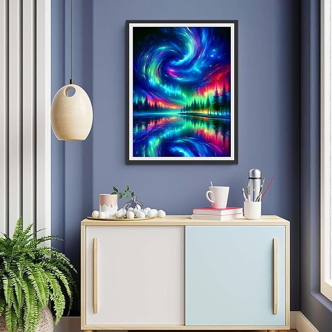 mrpwnle Aurora Diamond Art Painting Kits for Adults, Northern Lights Diamond Art Painting Kit for Adults, Round Full Drill 5D Landscape Diamonds Painting Gem Art DIY Crafts Kits 12x16inch