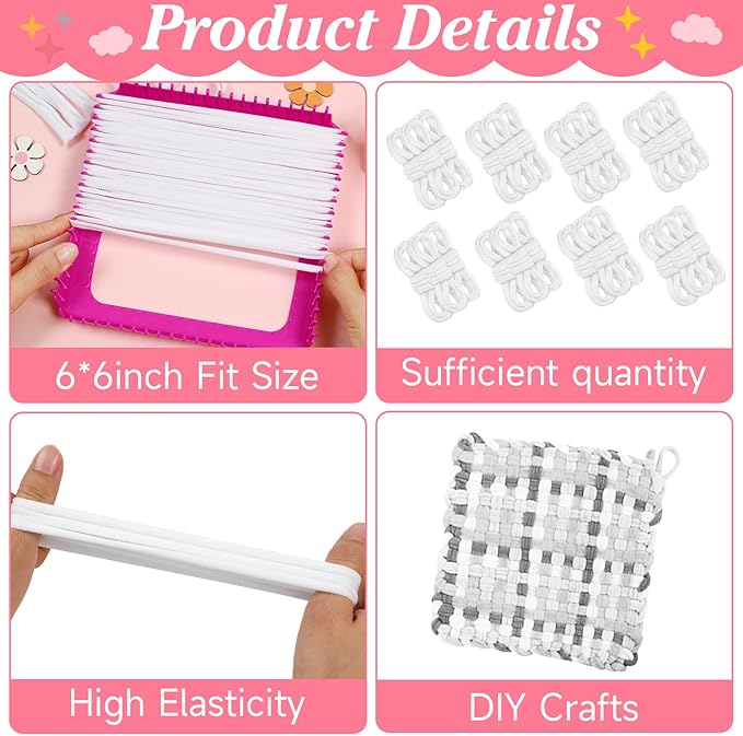 Naozinebi White Loom Loops Potholder White Weaving Loom Loops Potholder Loop Elastic Weaving Craft for Mother's Day DIY Flexible Kit Light Color Weave Crafts for Kids Adults DIY Crafts Supplies