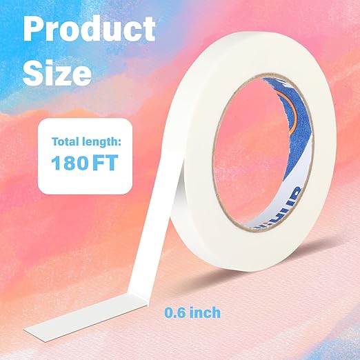 Artist Tape for Watercolor Paper, White Art Masking Tape for Drafting Painting Canvas Framing - Acid Free, 0.6" x 180 FT