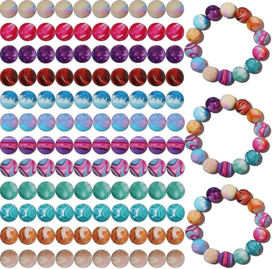 120pcs Richbunnys 15mm Bulk Silicone Beads for Pens and Keychain Making,Large Bead for Necklace and Bracelets Making,Assorted Rubber Beads Set for Crafts(LacquerFlow)
