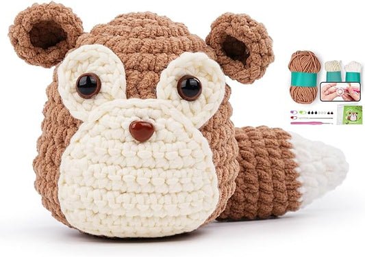 Vanttokeey Crochet Kit for Beginners, Animal Amigurumi Crochet Kits Included, Step-by-Step Video Tutorials, Beginner Crochet Kit for Adults and Kids, Crocheting Starter Set (Squirrel)