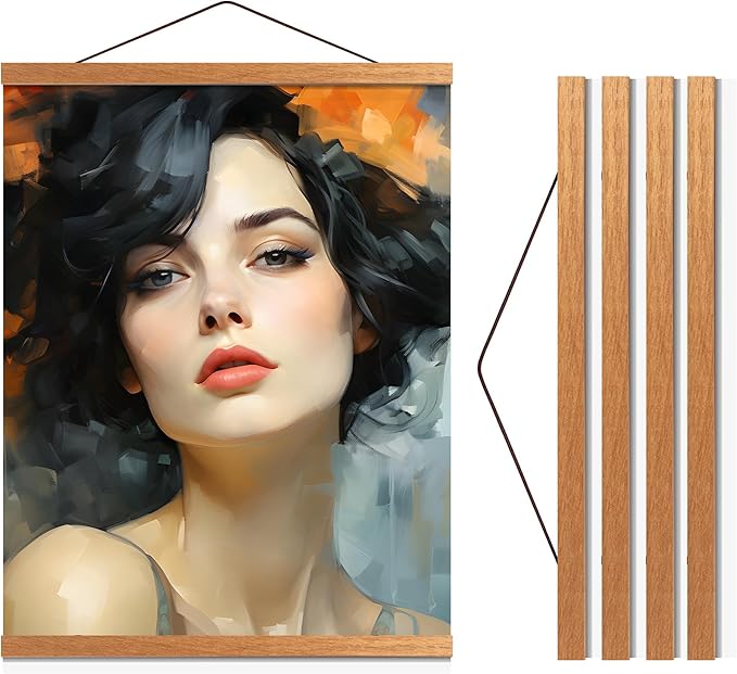 Travelization Magnetic Poster Hanger 18” Poster Frame with Strong Magnets, Complete Hanging Kit for Posters, Art, Maps, and More, Fits 18x18, 18x20, 18x24, and 18x30, Teak Wood