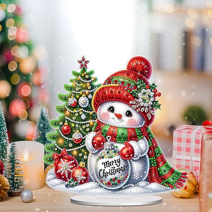 LAKEQUILL ﻿ Christmas Desktop Diamond Art Kit for Adults Christmas,DIY Stand Up Double Sided Special Shaped Diamond Art Desktop Ornaments for Home Office （ Xmas Snowman ）