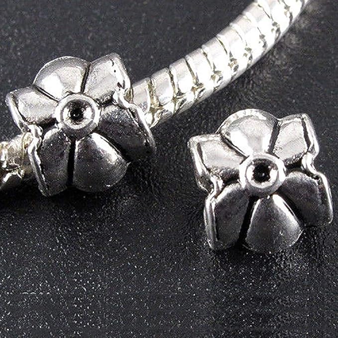 RUBYCA 30pcs Tibetan Silver Tone Spacer Beads Fit European Charms Bracelet Flower Design