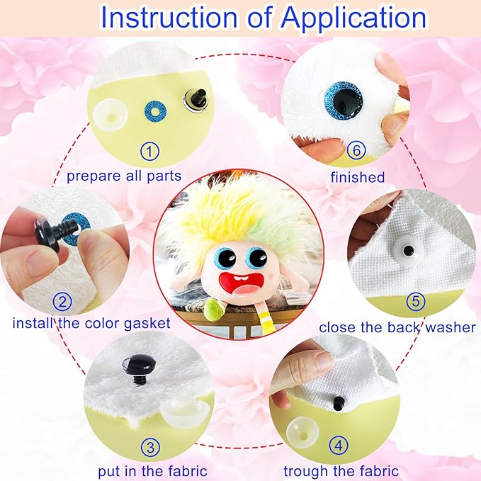 Nizdyzy 72pcs Safety Eyes for Crocheting Glitter Safety Eyes for Amigurumi Stuffed Animals Crochet DIY Dolls and Toys Making