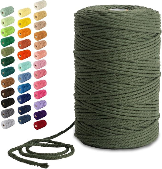 Nook Theory Macrame Cord - 3mm 220 Yards Cotton Rope, 4mm 5mm Yarn, String for Crafts, Perfect for Macrame Wall Hanging and Boho Decorations (Army Green)