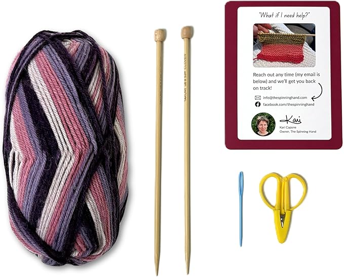 The Spinning Hand Knitting Kit for Beginners Adults – Learn to Knit Scarf Kit with Yarn, Needles & Step-by-Step Video Tutorials – Complete Starter Set (Fresh Figs)