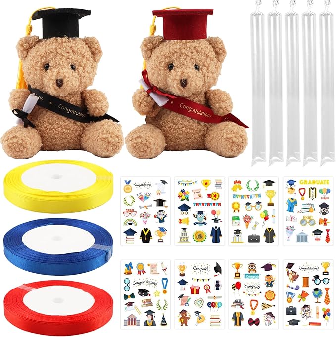 Candy Leis for Graduation 2026, Making Kit Supplies Tubing Grad Leis for Graduation Candy Necklace with 3 Color Ribbons Handmade Decoration Kit, Grad Party Gift for Graduates(Red, Yellow, Blue)