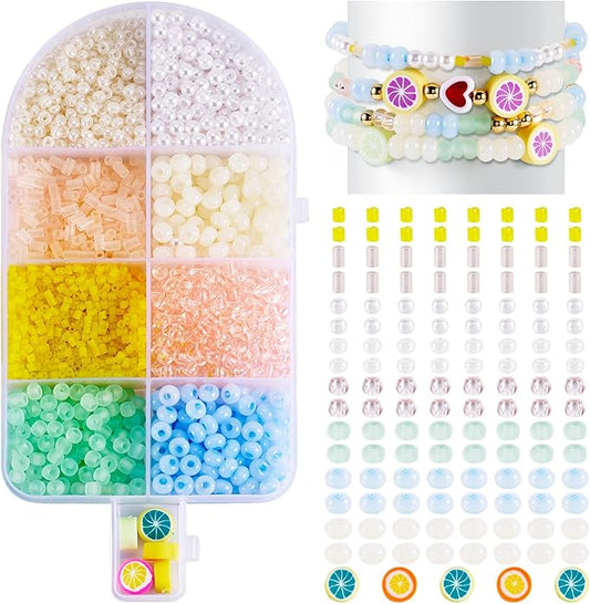 FASHEWELRY Ice Cream Beads Bracelet Making Kit, 9 Styles Cute Pony Beads Glass Seed Beads Acrylic Beads Lemon Clay Beads for Friendship Bracelet Summer Jewelry Making DIY Accessories