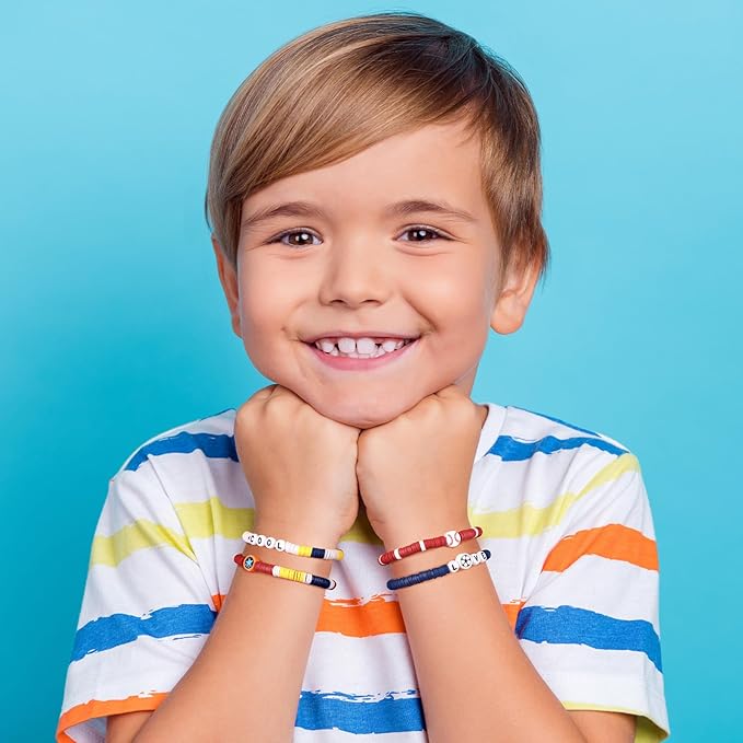 Red White and Blue Clay Beads, Clay Beads for Bracelet Making, Funtopia 5000 Pcs Heishi Flat Round Bead, Friendship Bracelet Kit with Letter Sports Bead, Birthday DIY Craft for Boys Adults