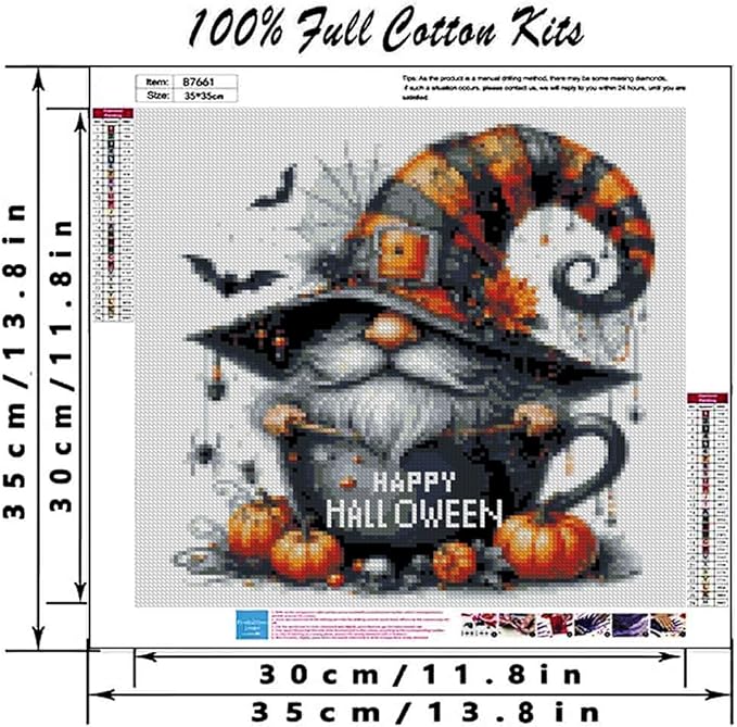 halloween gnome stamped cross stitch kits gnome cross stitch patterns,dimensions cross stitch kits embroidery kit arts and crafts for beginners 13.7x13.7 inch