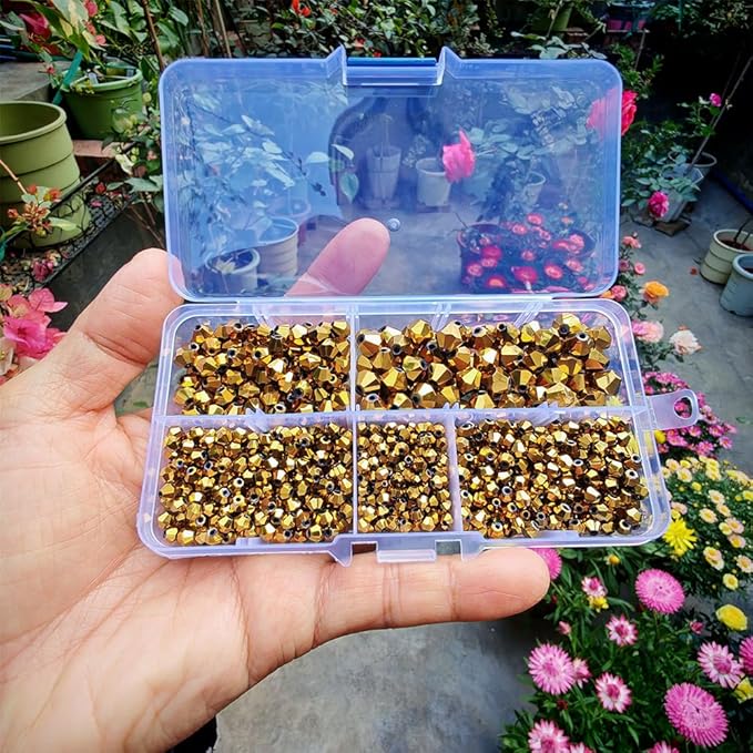 Bicone Glass Beads for Jewelry Making, Faceted Crytal Spacer Beads for Bracelet Necklace Earring (3mm 4mm 6mm 8mm Mixed Sizes, Deep Gold 1040pcs)
