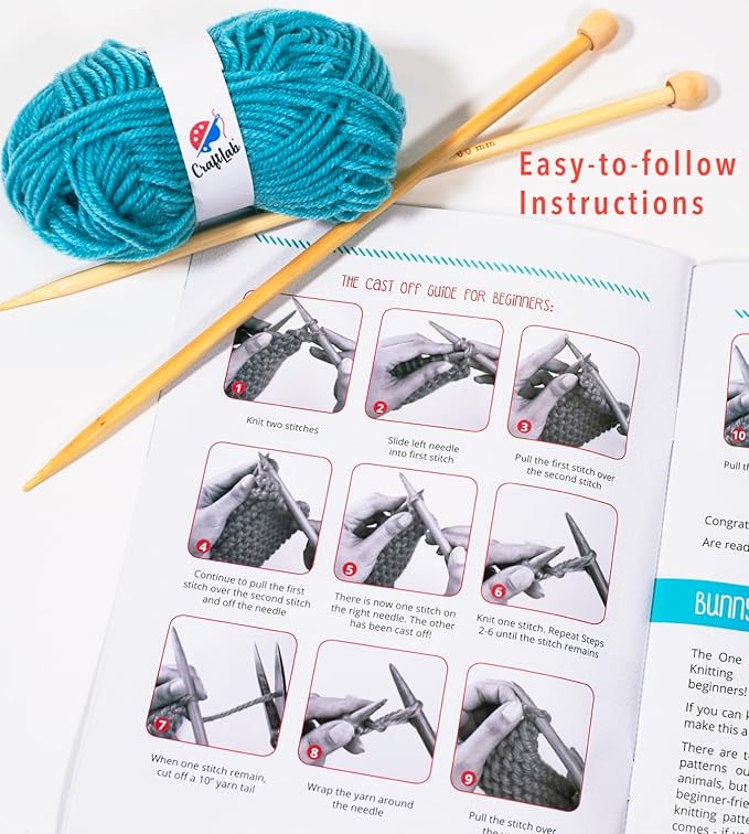 CraftLab Knitting Kit - Beginner Knitting Supplies with Wool Yarn, Needles, Instructions, DIY Gift