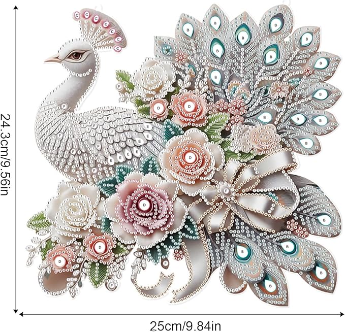 MVVMTOP Diamond Art Painting Hanging Pendant, DIY Peacock 5D Special Shape Crystal Diamond Art Partial Mosaic Making Craft Wreath Ornaments, Large Size Home wall Decor Window Decoration Handmade Gift