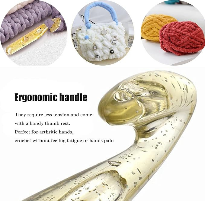 Big Huge Crochet Hook Set Size 12mm(O)/15mm(P/Q)/18mm 3Pcs Large Crochet Hooks Needles for Giant Easy Chunky Yarn Carpet Scarf Bulky Wool Roving Weaving (Gold-12/15/18mm)